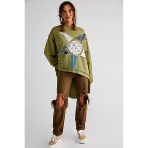 Free People Green Oversized Graphic Hoodie